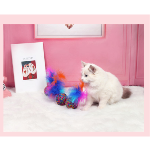 colorful woolen ball with feather smart cat toy